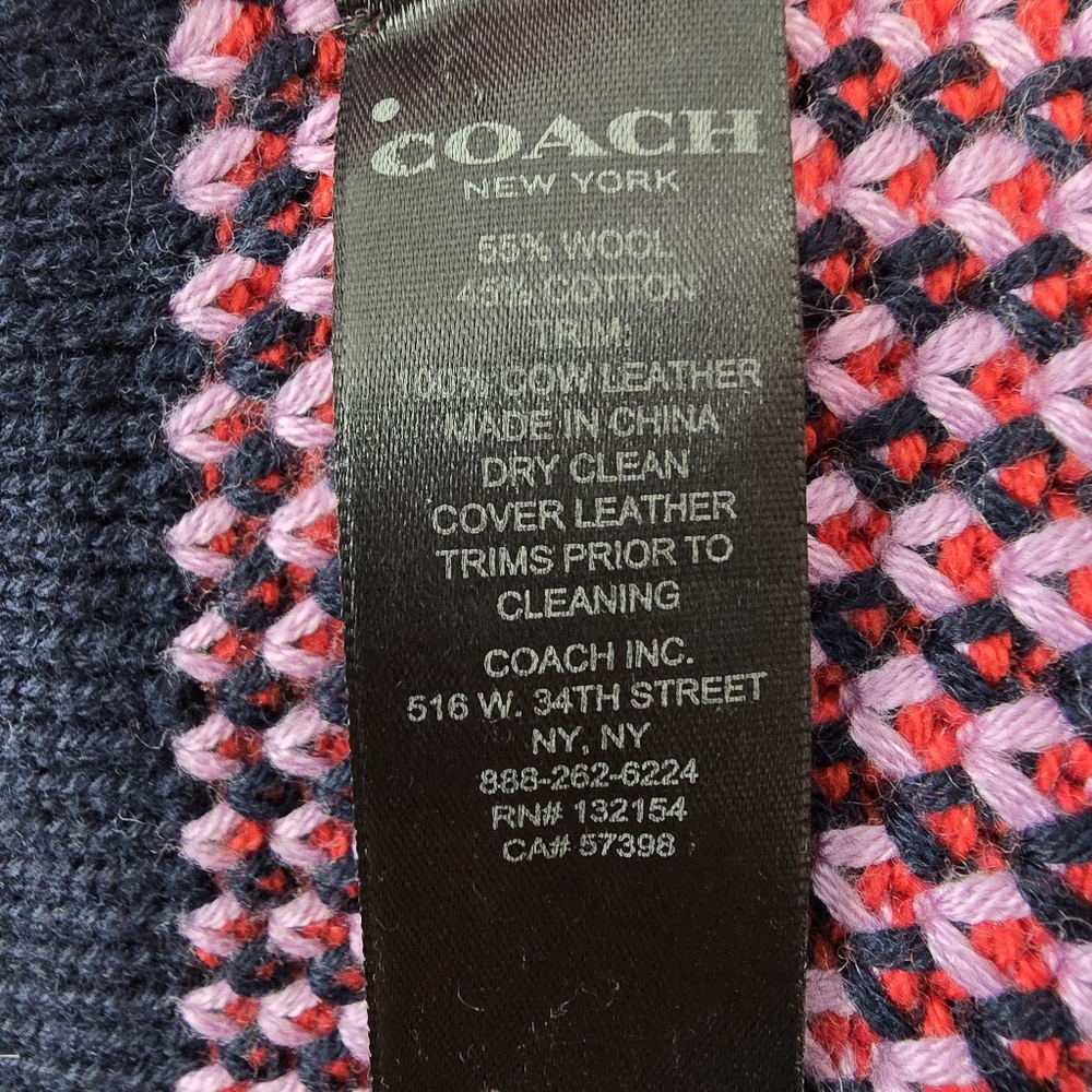 Coach Tricolor Tuckstitch Scarf Wool Blend Rectangular Chunky Knit Wrap F85218 - Picture 5 of 6